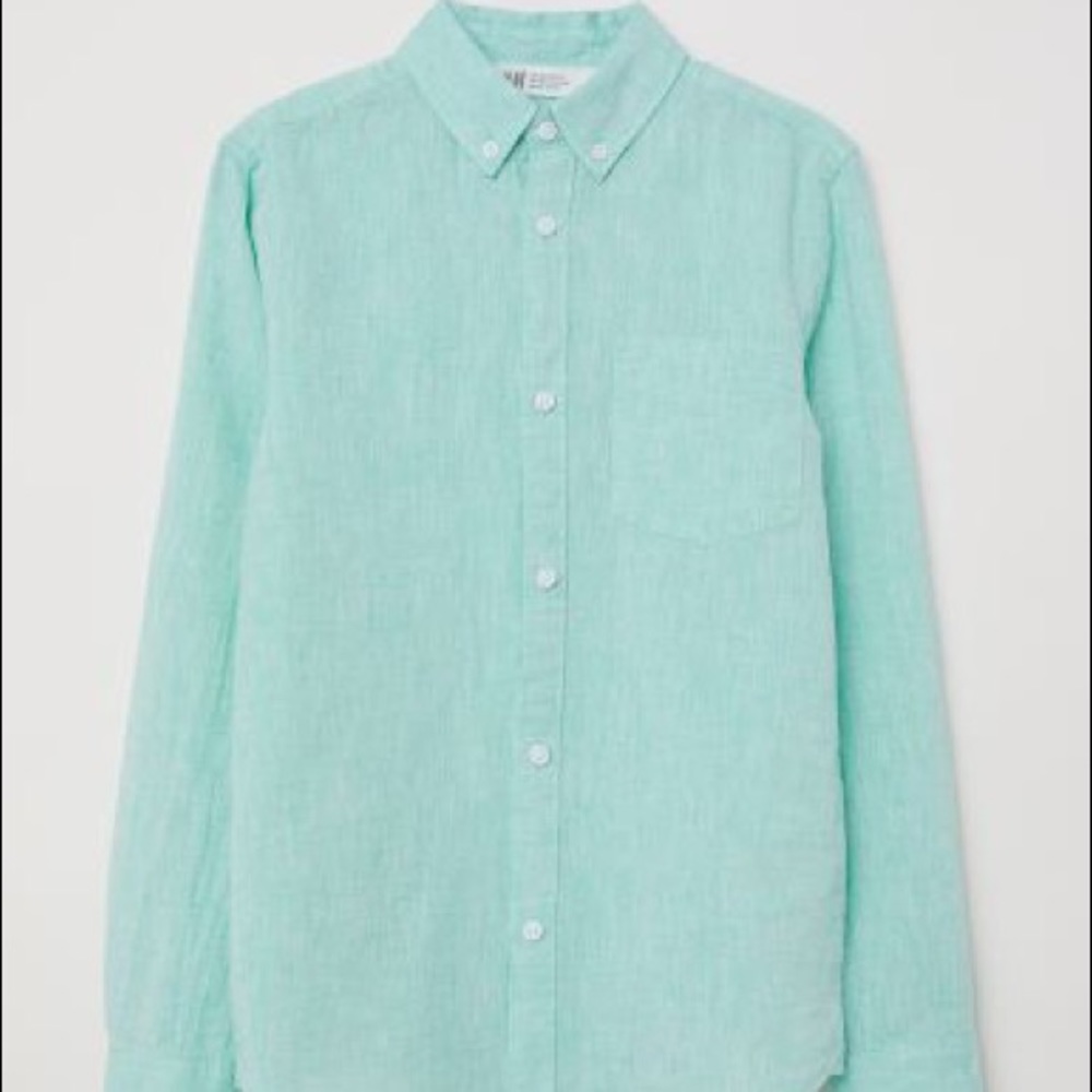 H&M Linen Green Oxford Shirt